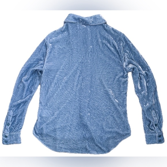 J Jill Pure Collection Light Blue Crushed Velvet Shirt 4 S Festival Fairy Core - Picture 2 of 5